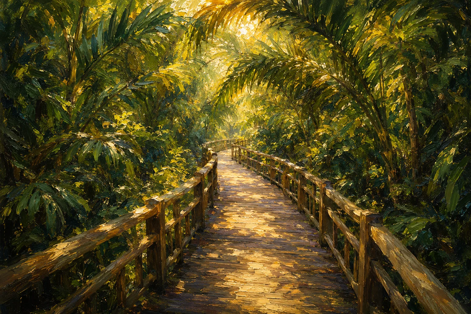 A painterly jungle pathway representing movement, guidance, and the journey ahead.