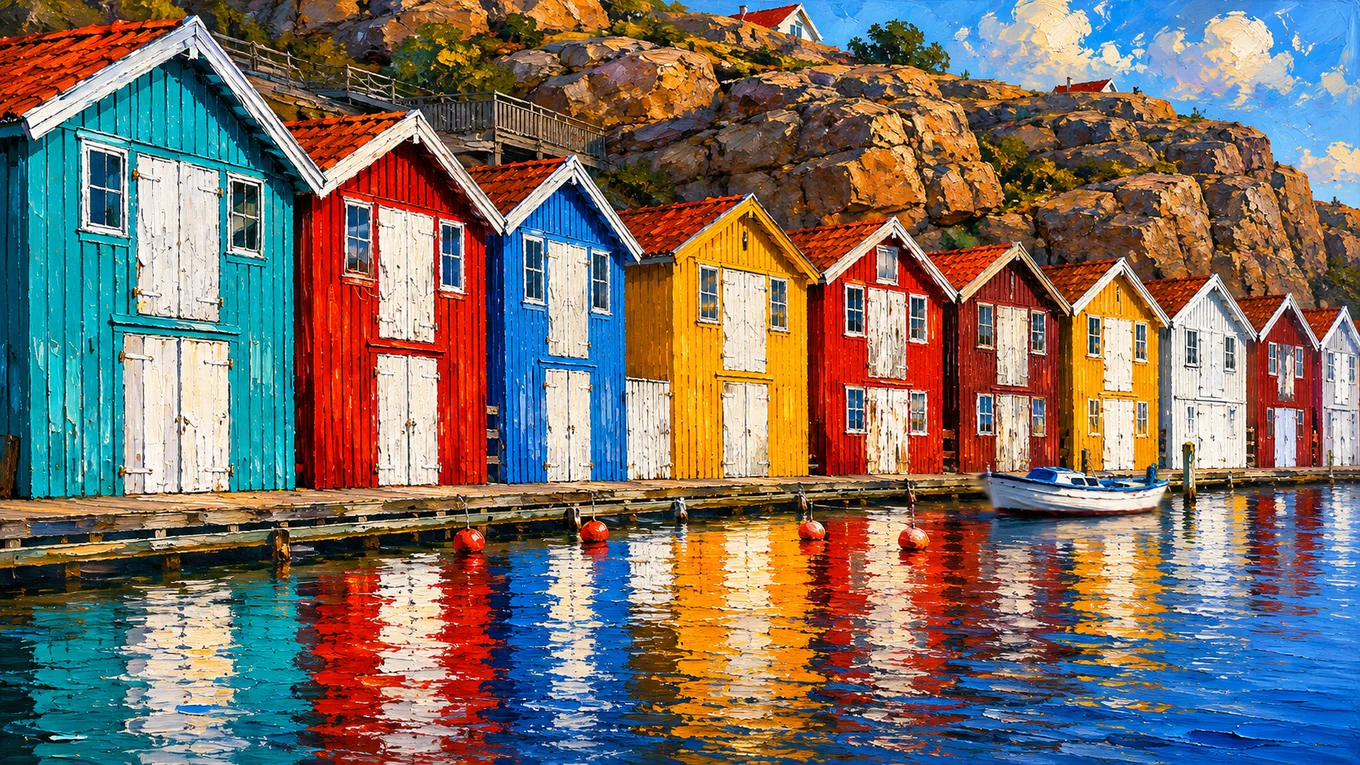 Painterly regional illustration of Scandinavia for Americans moving abroad with Sunshine Dream.