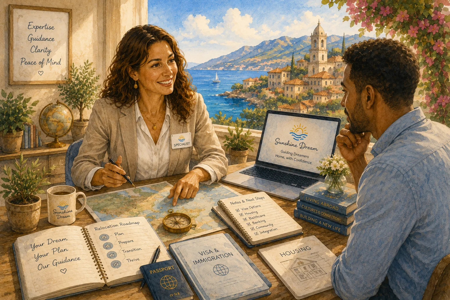 Specialist consultant guiding a Dreamer through relocation planning — Expertise, Guidance, Clarity, Peace of Mind